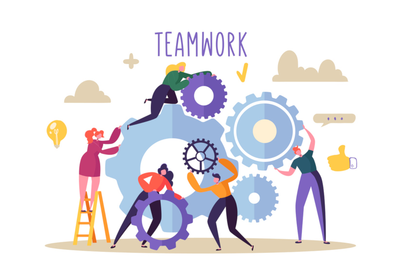 Business Teamwork Concept. Flat People Characters Running Gears Mechanism. Engineering Product Development. Vector illustration|value added per employee 2005 dollars construction|construction leader|construction leader