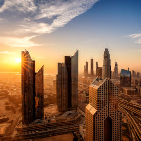 skyline overview of Dubai hi rise building United Arab Emirates