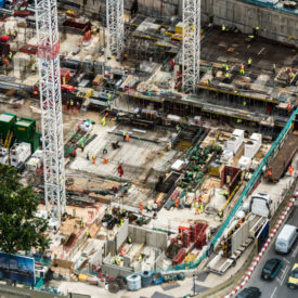 An aerial view of a major construction project in London