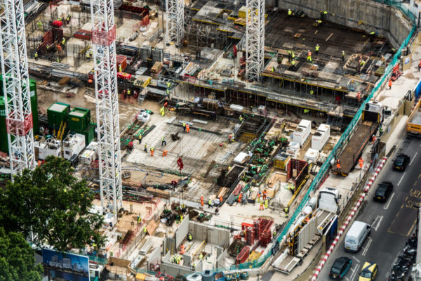 An aerial view of a major construction project in London