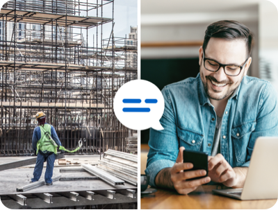 two construction professionals using technology for effective communication from office to construction site