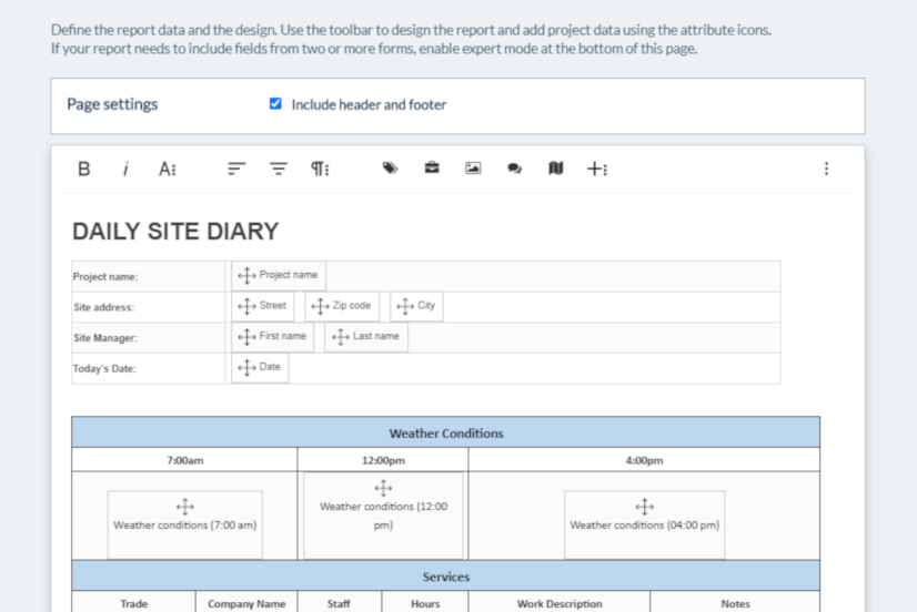 Site diary template in PlanRadar