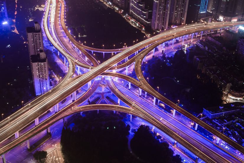aerial image of night city infrastructure