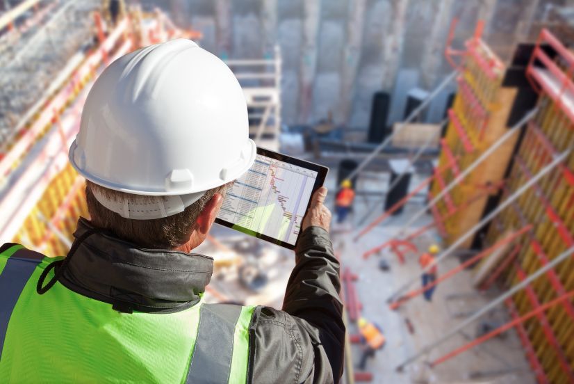 image of a construction contractor using software on site