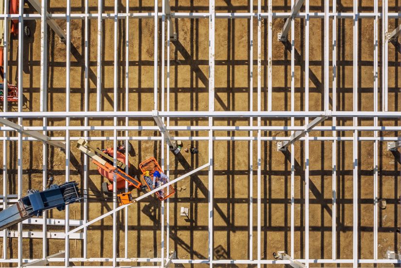 aerial view of a construction site grid