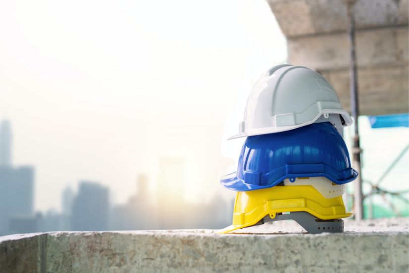 image of three construction safety hard hats
