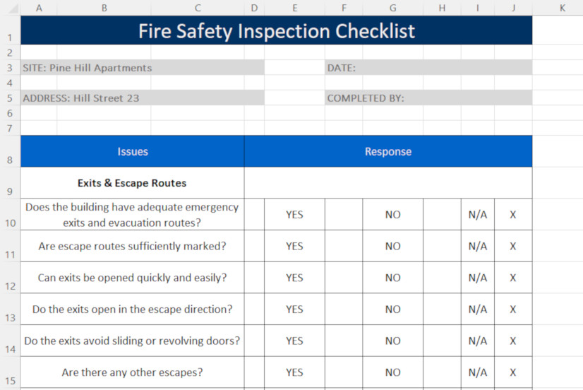 Šablona kontrolního seznamu požární ochrany